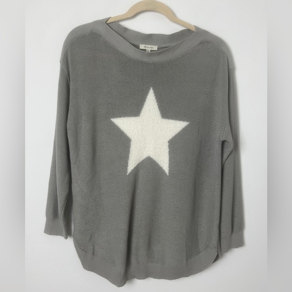 Astrologie Gray White Fuzzy Star Ribbed Boat Neck Long Sleeve Boho Sweater XXL - Picture 1 of 9
